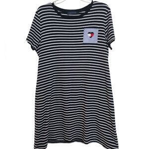 Tommy Hilfiger T-Shirt Cotton Dress Navy White Stripes Short Sleeve SZ Large